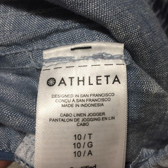 Athleta Cabo Linen Joggers Women’s 10T Blue Chambray Tapered (Inseam 29) - Picture 8 of 10